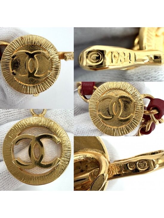 Chanel Belt Medal Chain CC Logo Vintage Leather Red Gold